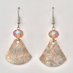 Fan Shaped Earrings with Champagne Colored  Beads